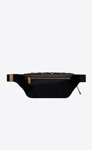 SAINT LAURENT Belt Bags Woman CLASSIC belt bag in black patent leather with multicolor crystals b_V4